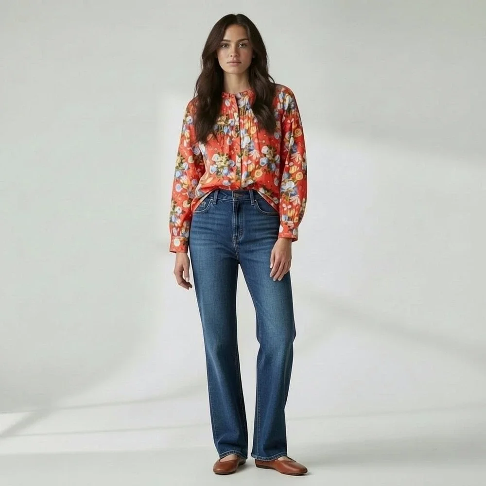 J.Crew x Liberty Fabric | Ruffle Classic Popover Shirt‎ Blouse Coral Floral Sz 4